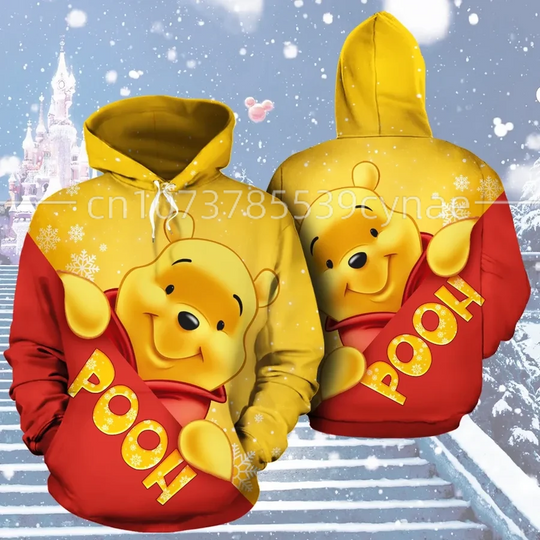 2023 Yellow Pooh Winnie The Pooh Disney Cartoon Graphic Outfits 3D Hoodie