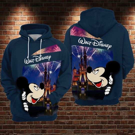 Disney Mickey fireworks castle blue hoodie 3D Hoodie
