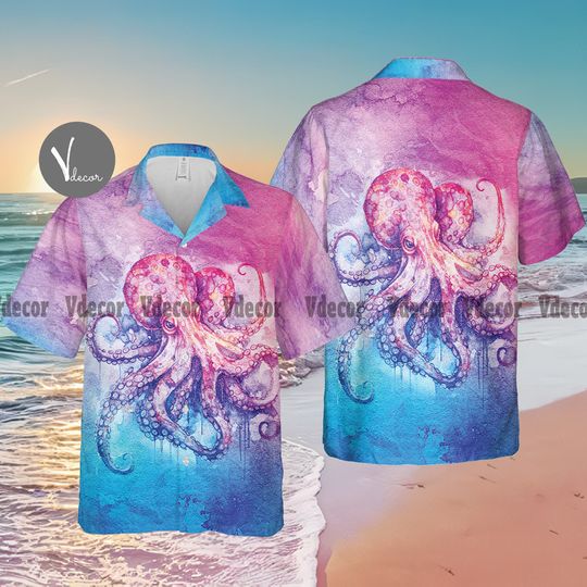 Colorful Octopus Hawaiian Shirt, Octopus Lover Summer Shirt