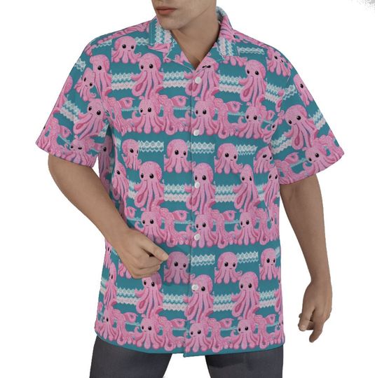 Octopus Mens Shirt Hawaiian Aloha Cotton Button Up Short