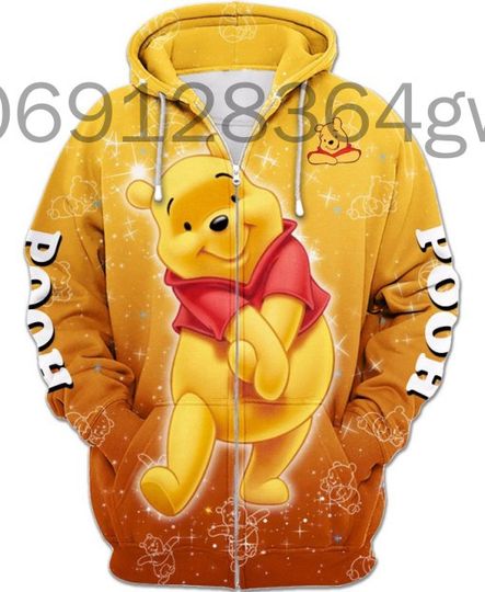Disney Animation Winnie The Pooh 3D Zip Print Hoodie