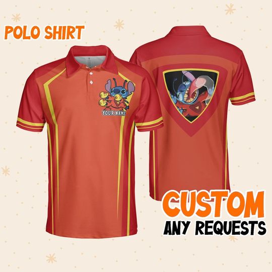 Custom Disney Lilo and Stitch Polo Experiment, Business Casual Disney Polo Shirt, Birthday Unisex Polo Shirt