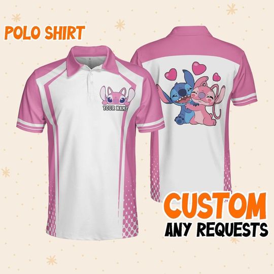 Custom Disney Lilo and Stitch Polo Simple Angel, Polo Shirt Team, Collection Choose Style Polo, Disney Shirt Team Outfit, Gift for Kids