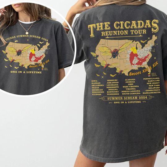 Cicadas Summer Scream Reunion Tour 2024 Shirt, The Cicada Concert Tour Tee, Insect Cicada Broods XIII & XIX, One In a Lifetime, Entomologist