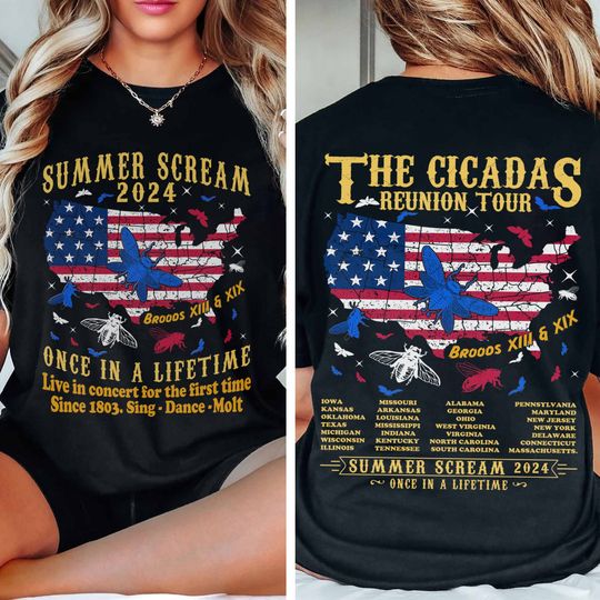 Cicadas Summer Scream Reunion Tour 2024 Shirt, The Cicada Concert Tour Tee, Insect Cicada Broods XIII & XIX, One In a Lifetime, Entomologist