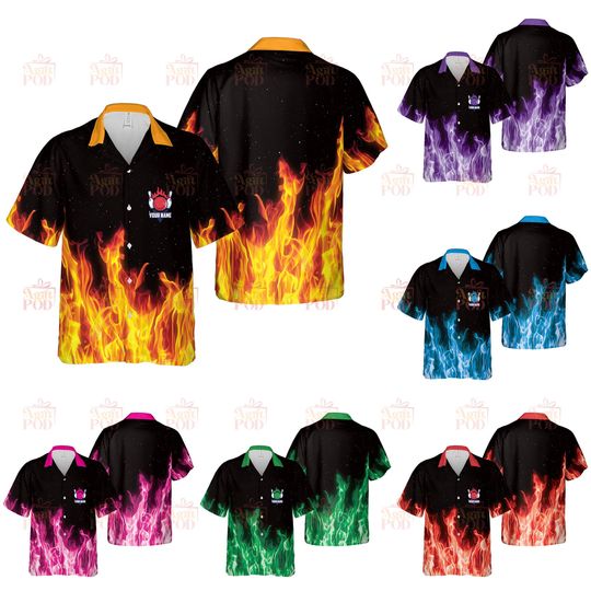 Personalized Bowling Hawaiian Shirt Magic Flame Fire Custom Bowling Shirt Gift For Bowler Player