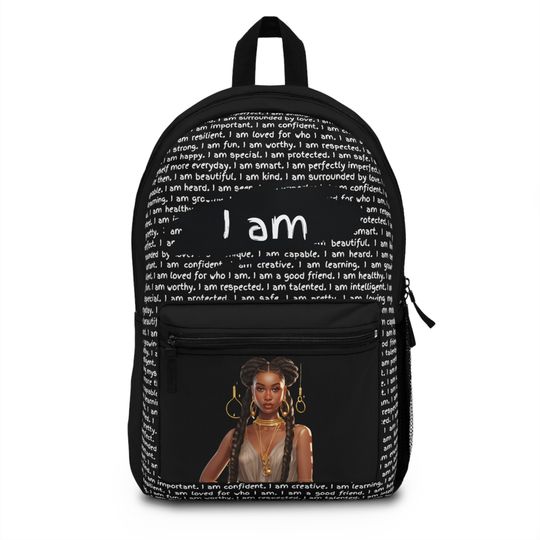 Black Goddess Princess Woman Backpack w/ Positive Affirmations, Back to School