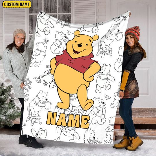 Custom Name Pooh Bear Blanket, Disney Winnie The Pooh Blanket