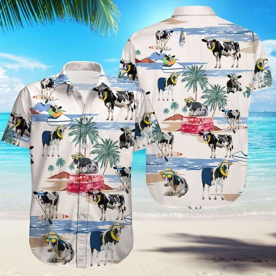 Cow Button Shirt, Cow Hawaiian Shirt, Cow Shirt, Cow Button Up Shirt, Tropical Cow Shirt