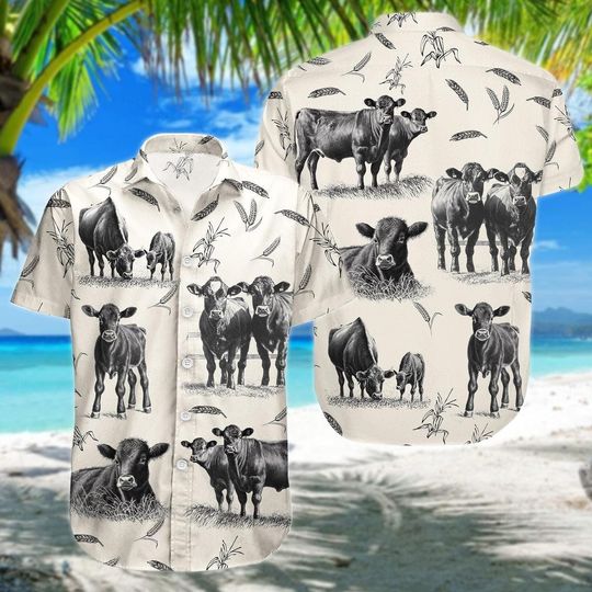 Black Angus Shirt, Cow Hawaiian Shirt, Cow Button Up Shirt, Cow Summer Shirt
