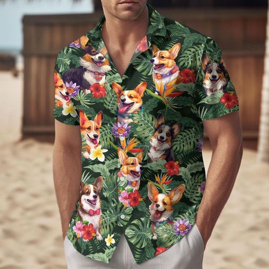 Corgi Shirt, Corgi Hawaiian Shirt, Corgi Button Up Shirt, Corgi Beach Shirt