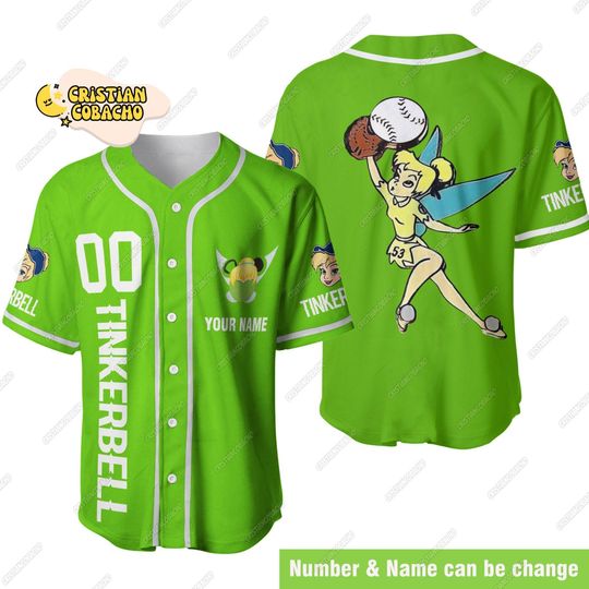 TTinker Bell Baseball Jersey, Tinker Bell Fairy Baseball Shirt, Disney Princess Summer Shirt