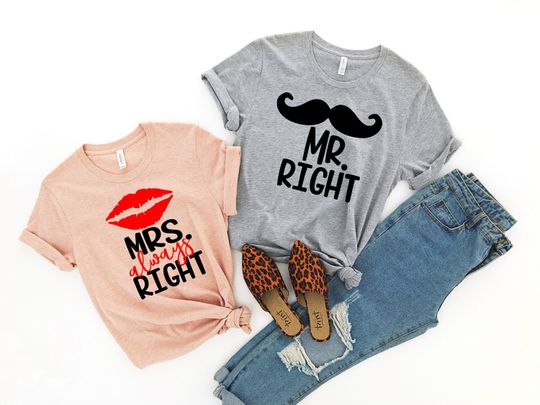 Mrs Always Right and Mr Right, Wedding Party, Honeymoon Shirt,Wedding Shirt