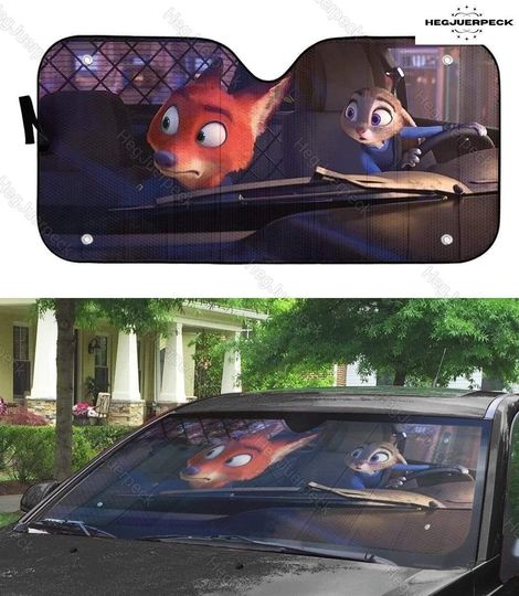 Zootopia Car Sunshade, Zootopia Car Windshield, Nick And Judy Hopps Car Shade