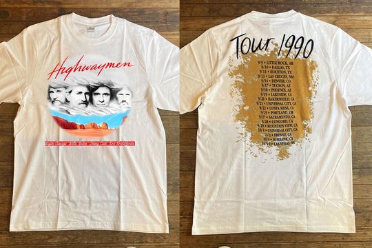 The Highwaymen Nelson Johnny Cash 1990 Vintage Tour Double Sided Unisex T-Shirt