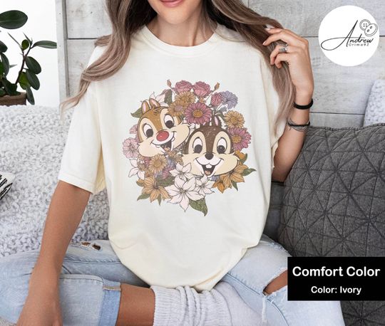 Vintage Chip and Dale Shirt, Disney Floral Chip And Dale T Shirt