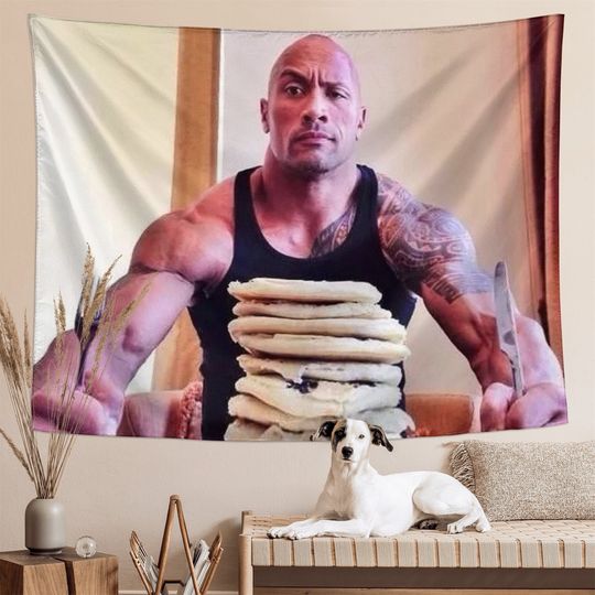 Rock and Pancakes Funny Meme Tapestry, For Bedroom College Dorm Decor