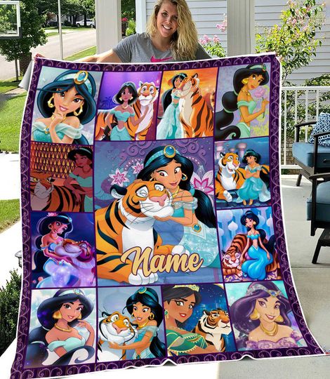 Personalized Jasmine And Raya Aladdin Disney Fleece Blanket