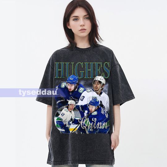 Quinn Hughes Vintage T-Shirt, Ice Hockey Defence Homage Graphic Unisex , Bootleg Retro 90's Fans Gift