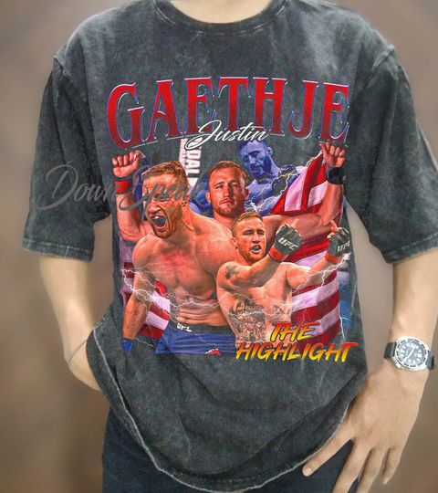 Vintage Justin Gaethje T-Shirt, Vintage Wash Justin Gaethje Oversize T-shirt, MMA Champions Tee, Gift For Women and Man Unisex T-Shirt