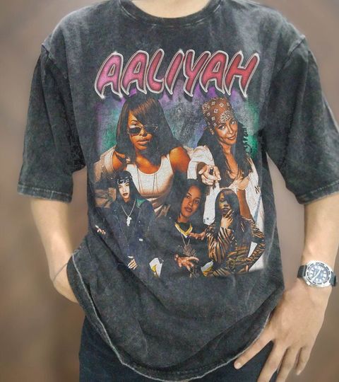 Vintage Wash Aaliyah T-shirt, Retro 90s Aaliyah Oversize Acid Wash T-Shirt, Hip hop Graphic Unisex T Shirt