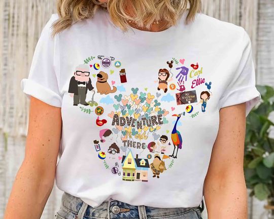 Disney Up Adventure Is Out There Shirt, Mickey Ears Disney Pixar Up House Balloon Carl and Ellie Tee
