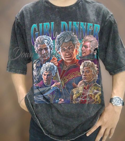 Vintage Wash Astarion Baldurs Girl Dinner Oversized T-shirt, Astarion Baldurs Gate 3 Girl Dinner T-Shirt, Gift Women and Man Unisex T-Shirt