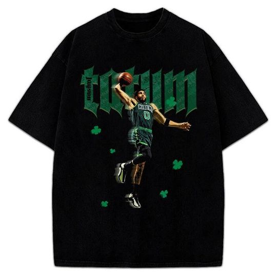 Jayson Tatum T-Shirt Boston Basketball Lucky Clover Custom Design Graphic T-Shirt