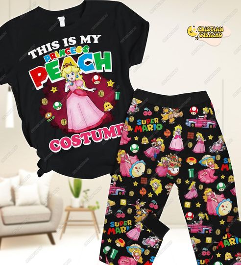 Princess Peach Pajamas Set, Princess Peach Pajamas, Mario Pj Set Pants