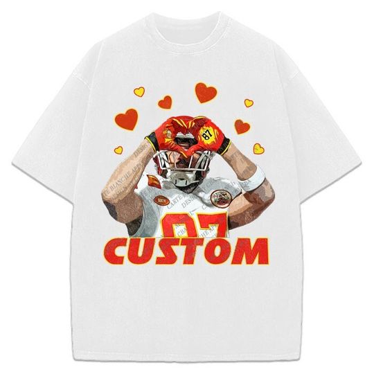 Travis Kelce Custom T-Shirt Custom Personalized Valentines Day Kansas City Chiefs Heart Shape T-Shirt