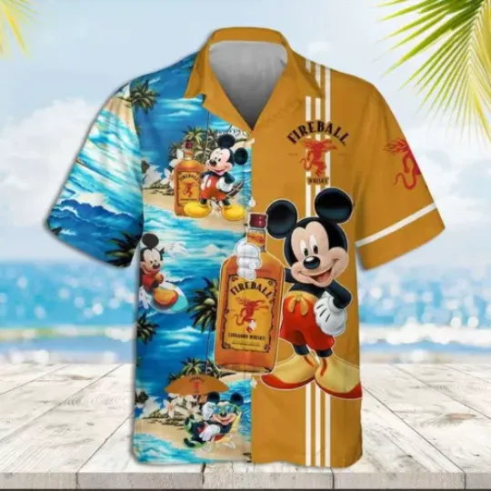 Mickey Fireball Whisky Hawaiian Shirt, Disney Mickey Fireball Beach Summer Shirt
