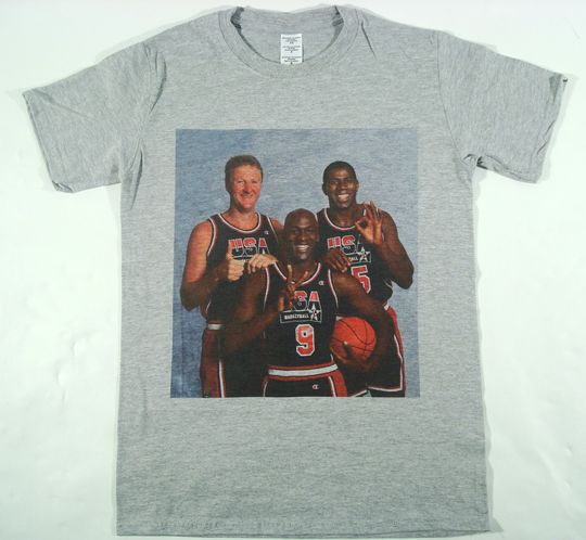 Michael Jordan Magic Johnson & Larry Bird Grey T-shirt Sizes Available S-3XL