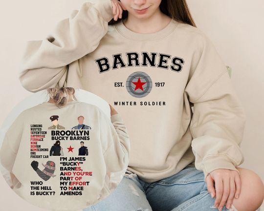 Vintage Winter Soldier,  Barnes Brooklyn BUCKYY Bn Barnes Marvel Avengers Superhero Double Sided Sweatshirt