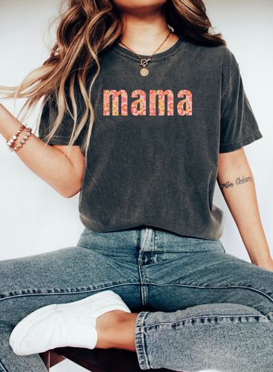 Retro Floral Mama Shirt, 70's Mama Shirt, Trendy Floral Mom Shirt, Gift For Mom, Pepper Comfort Colors T-Shirt, Motherhood Shirt, Mom Tee