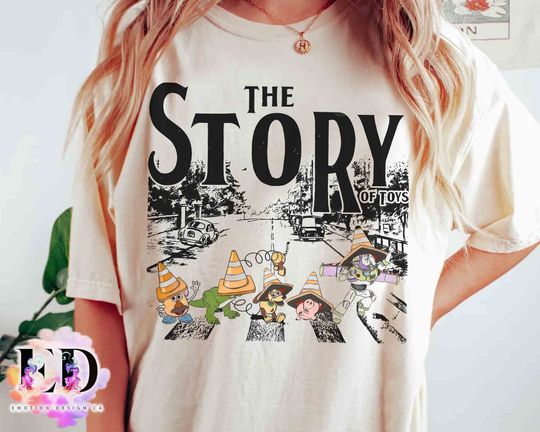 Disney Toy Story Walking Abbey Road T-shirt, Woody Buzz Lightyear Slinky Dog Tee