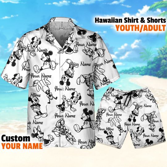 Personalized Disney Mickey Mouse And Friends Seamless Sketch Pattern, Mickey Hawaii Shirt, Disney Hawaiian Shirt