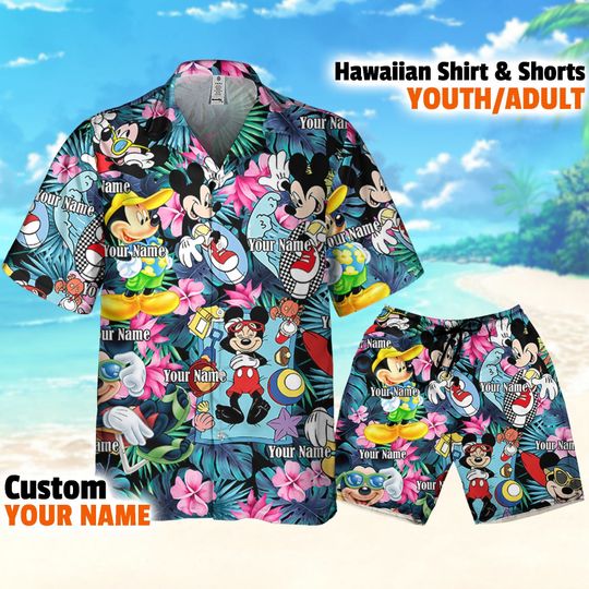 Personalized Disney Mickey Mouse Tropical Summer Vacation, Mickey Hawaii Shirt, Disney Hawaiian Shirt