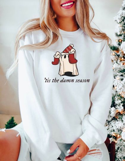 Tis The Damn Season Sweatshirt, Retro Ghost Christmas Sweatshirt, Swiftmas Sweatshirt, Merry Christmas Crewneck, Holiday Shirt, Xmas Shirt