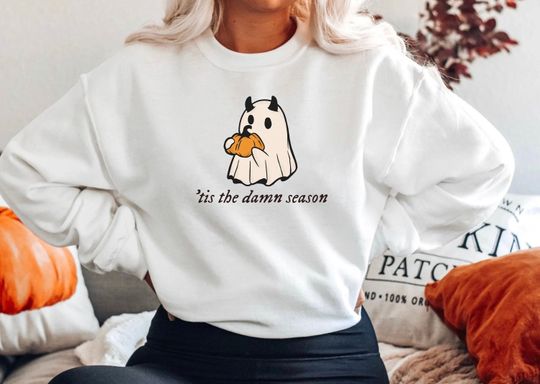 Tis The Damn Season Sweatshirt, Retro Ghost Halloween Sweatshirt, Spooky Season Sweatshirt, Ghost Crewneck, Holiday Shirt, October Shirt