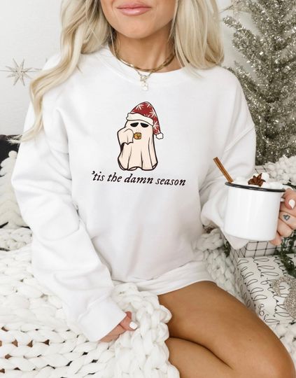 Tis The Damn Season Sweatshirt, Retro Ghost Christmas Sweatshirt, Swiftmas Sweatshirt, Merry Christmas Crewneck, Holiday Shirt, Xmas Shirt