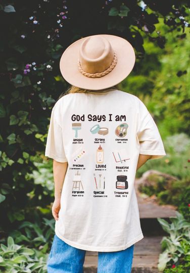 God Says I Am Shirt, Christian Crafter Bible Shirt, Bible Verse, Trendy Back Text T-Shirt