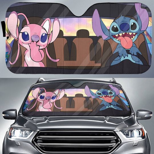 Stitch And Angel Car Sun Shade | Lilo And Stitch Car Sunshade | Magic Kingdom Stitch Car Sunshade