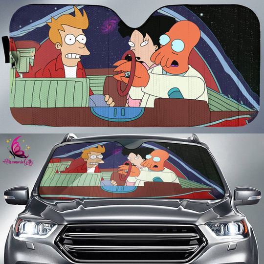 Futurama Philip J Fry Car Sunshade | Futurama Cartoon Gift | Philip J Fry Zoidberg Amy Wong Car Sun Shade