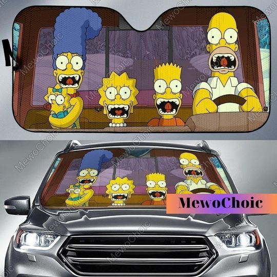Family Simpsons Car Sunshade, The Simpsons Car Windshield, Cartoon Funny Driving Auto Sun Shades