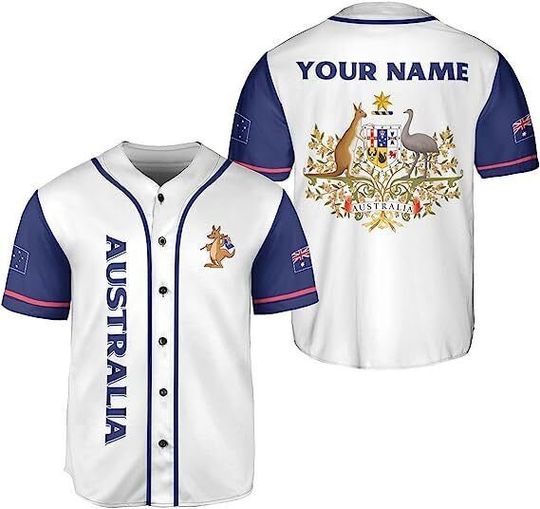 Personalized Australia Baseball Jersey Shirt Australia Flag Australian Kangaroo