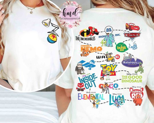 Disney Pixar Movies T-shirt, Inside Out, Monster Inc, Toy Story Land