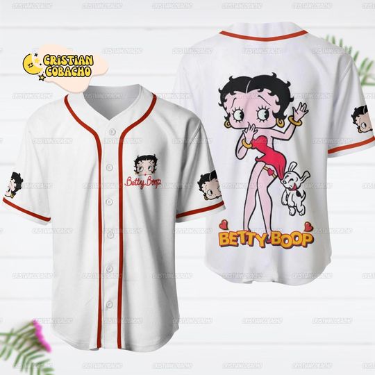 Betty Boop White Background Cartoon Shirt, Boop Oop A Doop Lover Gift Baseball Jersey
