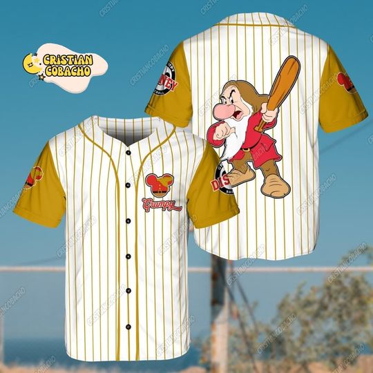 Grumpy Baseball Jersey, Disney Grumpy Custom Name Seven Dwarfs Cartoon Baseball Jersey