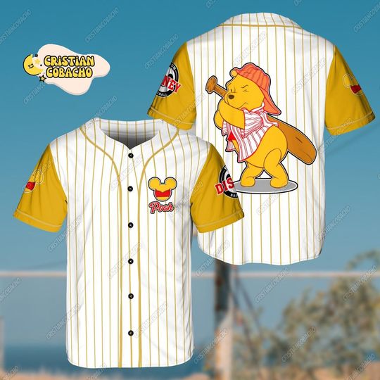Pooh Bear Winnie The Pooh Movie Disney Cartoon Custom Name Baseball Jersey Shirt