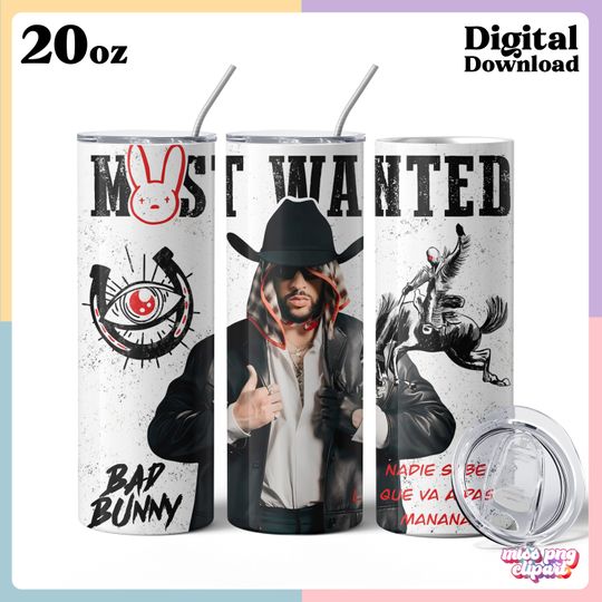 Bad Bunny Tumbler with Lid and Straw 20oz